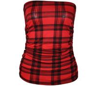 GOSTYLES® Womens Ruched Bandeau Boob Tube Crop Top, Ladies Summer Casual Wear Strapless Stretchy Bra Vest Tops (Red Tartan, M-L)