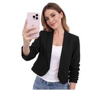 GOSTYLES Womens Ruched Sleeve Fully Lined Crop Blazer, Ladies Casual Formal Collared Jacket (Black, 12)