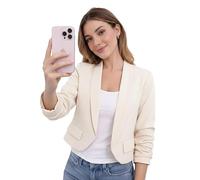 GOSTYLES Womens Ruched Sleeve Fully Lined Crop Blazer, Ladies Casual Formal Collared Jacket (Cream, 10)