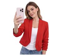 GOSTYLES Womens Ruched Sleeve Fully Lined Crop Blazer, Ladies Casual Formal Collared Jacket (Red, 12)