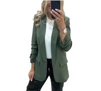 Gostyles® Women's Ruched Sleeve Fully Lined Jackets, Ladies Office Work Open Front Coats Plain Collar Italian Blazer with Pockets (Khaki, M)