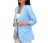 Gostyles® Women's Ruched Sleeve Fully Lined Jackets, Ladies Office Work Open Front Coats Plain Collar Italian Blazer with Pockets (Sky Blue, M)