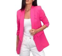 Gostyles® Women's Ruched Sleeve Fully Lined Jackets, Ladies Office Work Open Front Coats Plain Collar Italian Blazer with Pockets (Hot Pink, L)
