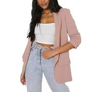 Gostyles® Women's Ruched Sleeve Fully Lined Jackets, Ladies Office Work Open Front Coats Plain Collar Italian Blazer with Pockets (Dusty Pink, S)