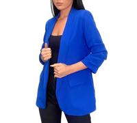 Gostyles® Women's Ruched Sleeve Fully Lined Jackets, Ladies Office Work Open Front Coats Plain Collar Italian Blazer with Pockets (Royal Blue, L)