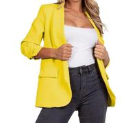 Gostyles® Women's Ruched Sleeve Fully Lined Jackets, Ladies Office Work Open Front Coats Plain Collar Italian Blazer with Pockets (Yellow, S)