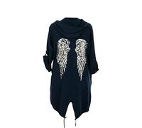 GOSTYLES® Womens Sequin Angel Wings Oversized Hoodie Cardigan, Ladies Long Sleeve Baggy Open Front Hoody Jacket Casual Sweatshirt Coat Top (Navy, M-L)