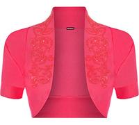 GOSTYLES® Womens Sequin Embellished Short Sleeve Bolero Shrug, Ladies Elegant Cropped Open Front Cardigan Dressy Sparkle Evening Jacket (Cerise, 8-10)