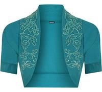 GOSTYLES® Womens Sequin Embellished Short Sleeve Bolero Shrug, Ladies Elegant Cropped Open Front Cardigan Dressy Sparkle Evening Jacket (Teal, 12-14)