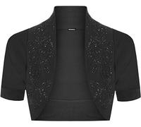 GOSTYLES® Womens Sequin Embellished Short Sleeve Bolero Shrug, Ladies Elegant Cropped Open Front Cardigan Dressy Sparkle Evening Jacket (Black, 12-14)
