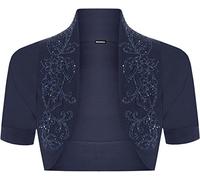 GOSTYLES® Womens Sequin Embellished Short Sleeve Bolero Shrug, Ladies Elegant Cropped Open Front Cardigan Dressy Sparkle Evening Jacket (Navy, 8-10)