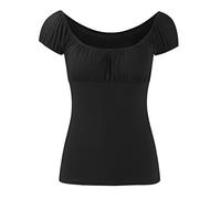 GOSTYLES® Womens Short Cap Sleeve Stretchy Gypsy Casual Top, Ladies Lightweight Soft Elastic Neckline Summer Plain Blouse T-Shirt (Black, 12-14)