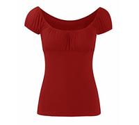 GOSTYLES® Womens Short Cap Sleeve Stretchy Gypsy Casual Top, Ladies Lightweight Soft Elastic Neckline Summer Plain Blouse T-Shirt (Red, 20-22)