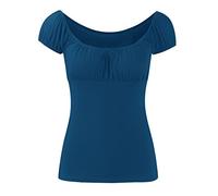 GOSTYLES® Womens Short Cap Sleeve Stretchy Gypsy Casual Top, Ladies Lightweight Soft Elastic Neckline Summer Plain Blouse T-Shirt (Teal, 12-14)