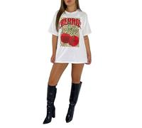 GOSTYLES® Womens Short Sleeve Leopard Cherries Print Baggy T-Shirt, Ladies Soft Breathable Fashion Trend Summer Tee Tops (White, 16-18)
