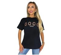 GOSTYLES® Womens Short Sleeve Oversized Coco Slogan T-Shirt, Ladies Round Neck Summer Trendy Printed Graphic Fashion Tee Top (Black, 12-14)