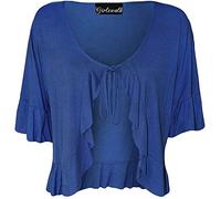 GOSTYLES® Womens Short Sleeve Stretch Frill Front Tie Cardigan, Ladies Elegant Summer Layer Cropped Bolero Shrug Top (Royal Blue, 22-24)