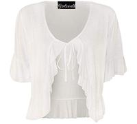 GOSTYLES® Womens Short Sleeve Stretch Frill Front Tie Cardigan, Ladies Elegant Summer Layer Cropped Bolero Shrug Top (White, 22-24)