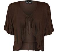 GOSTYLES® Womens Short Sleeve Stretch Frill Front Tie Cardigan, Ladies Elegant Summer Layer Cropped Bolero Shrug Top (Brown, 22-24)