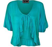 GOSTYLES® Womens Short Sleeve Stretch Frill Front Tie Cardigan, Ladies Elegant Summer Layer Cropped Bolero Shrug Top (Turquoise, 20)