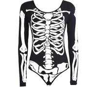 GOSTYLES® Womens Skeleton Print Halloween Bodysuit Long Sleeve Spooky Bodycon Jumpsuit Top, High Stretch Costume Leotard - S