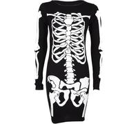 GOSTYLES® Womens Skeleton Print Long Sleeve Tunic Dress Spooky Bodycon Midi Dress Top, Stretchy Halloween Costume Outfit - M