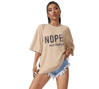 GOSTYLES® Women's Slogan Print Oversize T-Shirt - Ladies Nope Not Today Short Sleeve Printed Oversized Stretchy Casual Summer Shirt Tee Top (Stone, 12-14)