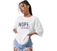 GOSTYLES® Women's Slogan Print Oversize T-Shirt - Ladies Nope Not Today Short Sleeve Printed Oversized Stretchy Casual Summer Shirt Tee Top (White, 8-10)