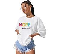 GOSTYLES® Womens Slogan Printed Oversized Baggy Fit Short Sleeves T-Shirt Summer Loose Round Neck Tee Top Ladies Elegant Casual Wear Shirts (Nope Today Multi Coloured White, XXL)