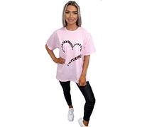 GOSTYLES® Womens Slogan Printed Oversized Baggy Fit Short Sleeves T-Shirt Summer Loose Round Neck Tee Top Ladies Elegant Casual Wear Shirts (Butterfly Pink, L-XL)