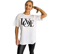 GOSTYLES® Womens Slogan Printed Oversized Baggy Fit Short Sleeves T-Shirt Summer Loose Round Neck Tee Top Ladies Elegant Casual Wear Shirts (Love White, XXL)