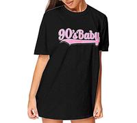 GOSTYLES® Womens Slogan Printed Oversized Baggy Fit Short Sleeves T-Shirt Summer Loose Round Neck Tee Top Ladies Elegant Casual Wear Shirts (90's Baby Black, L-XL)