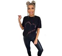 GOSTYLES® Womens Slogan Printed Oversized Baggy Fit Short Sleeves T-Shirt Summer Loose Round Neck Tee Top Ladies Elegant Casual Wear Shirts (Butterfly Black, XXL)