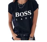 GOSTYLES® Womens Slogan Printed Oversized Baggy Fit Short Sleeves T-Shirt Summer Loose Round Neck Tee Top Ladies Elegant Casual Wear Shirts (Boss Lady Black, 3XL)