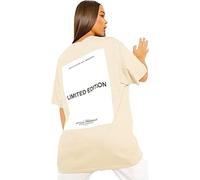 GOSTYLES® Womens Slogan Printed Oversized Baggy Fit Short Sleeves T-Shirt Summer Loose Round Neck Tee Top Ladies Elegant Casual Wear Shirts (Limited Edition Beige, XXL)