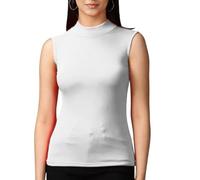 GOSTYLES® Womens Soft Stretchy Polo Turtle Neck Plain Tank Top, Ladies Sleeveless Casual Wear Slim Fit Pull-On Jumper (White, M-L)