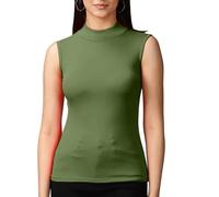 GOSTYLES® Womens Soft Stretchy Polo Turtle Neck Plain Tank Top, Ladies Sleeveless Casual Wear Slim Fit Pull-On Jumper (Khaki, XL)