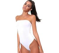 GOSTYLES® Womens Strapless Boobtube Bandeau Bodycon Bodysuit, Ladies Elegant & Comfortable Sleeveless Leotard (White, M-L)