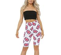 GOSTYLES® Womens Union Jack Print Cycling Shorts, Ladies Summer Fashion British Flag Stretch Wear UK Printed Outfit - M-L