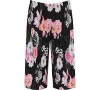 GOSTYLES® Womens Wide Leg Culottes Shorts, Ladies Crepe Stretchy Summer Trousers Flattering Loose Fit, Elastic Waist, Lightweight Casual Shorts (Crinkle Floral Black, 24-26)