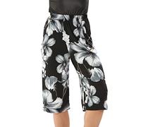 GOSTYLES® Womens Wide Leg Culottes Shorts, Ladies Crepe Stretchy Summer Trousers Flattering Loose Fit, Elastic Waist, Lightweight Casual Shorts (Grey Floral, 12-14)