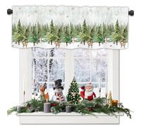 Gosuoa Christmas Valances for Windows, 54 x 18 Inch Christmas Kitchen Curtains, Rod Pocket Xmas Trees Snowflakes Winter Short Curtains for Kitchen Living Room Bedroom