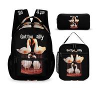 Got Too Silly Goose Stylish Backpack Set with Pencil Cases Lunch Bag | Novelty Funny Cute Lightweight Daypacks Sets Travel Laptop Bags