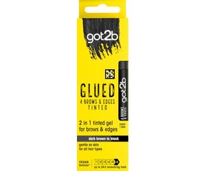 got2b Glued 4 Brows & Edges Tinted Gel 2 in 1 16ml, Buildable Colour Dark Brown to Black, Screaming Hold Brow Gel, Eyebrow Gel for Long-Lasting Looks, Vegan Formula*, Naturally-Derived Ingredients**