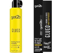 got2b Glued Blasting Freeze Hairspray 300 ml, for up to 72h Ultra-Strong Hold, For Extreme Hairstyles and got2b Glued 4 Brows & Edges Waterproof Gel 16ml, for Long-Lasting Looks, Fast Drying Gel