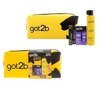 Got2b Glued Gift Set by Schwarzkopf, Volumising Styling Powder, Blasting Freeze Hairspray and Brow Gel, 4 Pieces Styling Kit with Travel Wash Bag