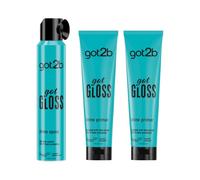 got2b gotGloss Shine Finish Spray 200ml & gotGloss Shine Primer Treatment 150ml, For intense shine, Hair Treatment for Up to 230°C Heat Protection, Flawless Frizz Control, For a Glass Hair Look