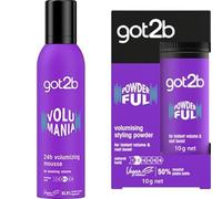 got2b POWDERful Volumising Styling Powder 10 g, Natural Hold Instant Volume from the Roots and got2b Volumania 24h Volumising Mousse 250 ml, Boosting Volume Hair Mousse, Fearless Hold