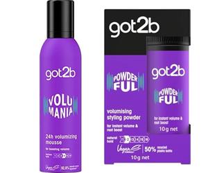 got2b POWDERful Volumising Styling Powder 10 g, Natural Hold Instant Volume from the Roots and got2b Volumania 24h Volumising Mousse 250 ml, Boosting Volume Hair Mousse, Fearless Hold
