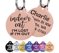 GoTags Personalized Small Indoor Cat Tag - Engraved with 4 Lines of Custom ID, Rose Gold Stainless Steel Round Pet ID Tag
